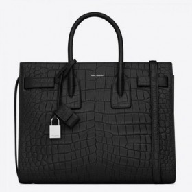 Saint Laurent Pequeno Saco De Jour Saco Preto De Couro De Crocodilo