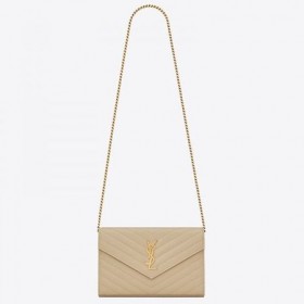 Saint Laurent COM Monograma da Cadeia de Carteira de Poudre de Couro