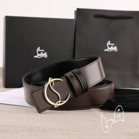 Christian Louboutin Cinto de 35mm Havane/bk/antic de Couro Marrom Escuro