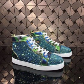 Christian Louboutin Louis Strass De Alta-Top Tênis De Couro De Python Azul Verde