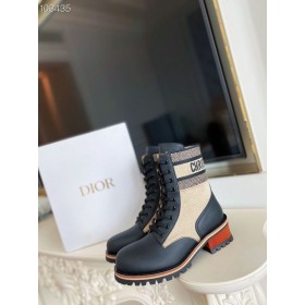 Dior D-Principais Ankle Boot Bege Em Tecido Técnico De Couro De Bezerro