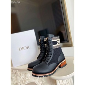 Dior D-Principais Ankle Boot Preta Em Tecido Técnico De Couro De Bezerro