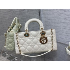 Dior Senhora D-Alegria Saco Branco Cannage Em Pele De Cordeiro