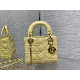 Dior, Lady Dior Bag duplo 17CM Amarelo Cannage em pele de Cordeiro