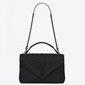 Saint Laurent Colégio Grande, Todo Preto Saco De Couro Matelassê