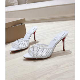 Christian Louboutin Apostropha Mula Malha Strass 80 Mm Mulas Branco