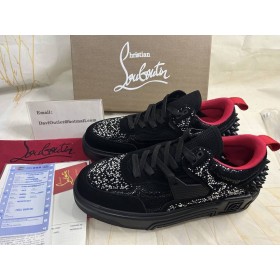 Christian Louboutin Astroloubi Strass Tênis Veau De Veludo Couro Camurça Comete Preto