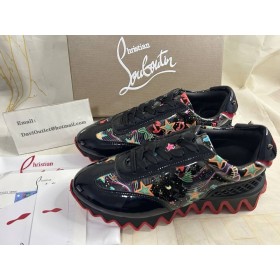 Christian Louboutin Loubishark Donna Homens Tênis De Couro De Patente Multicolor