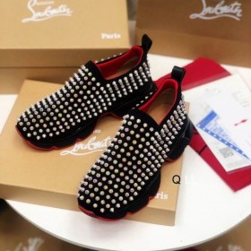 Christian Louboutin Spike Meia Sapatilhas De Neoprene Preto Multicolor Picos