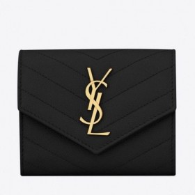 Saint Laurent Compacto Tri Fold Carteira De Couro Preto Saint Laurent Carteiras