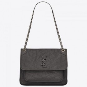 Saint Laurent Médio Niki Saco Tempestade De Cinza De Couro Plissado