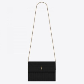 Saint Laurent Victoire Cadeia Saco Preto De Couro Plissado