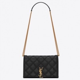 Saint Laurent COM Becky Cadeia de Carteira Preta em pele de Cordeiro