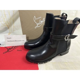 Christian Louboutin Cl Chelsea Espólio De Talão De Baixa Botas De Couro De Bezerro Preto Sapatos Christian Louboutin