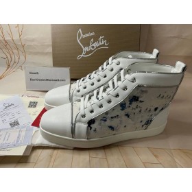 Christian Louboutin Louis De Alta-Top Tênis De Couro De Bezerro Branco, Sapatos Christian Louboutin