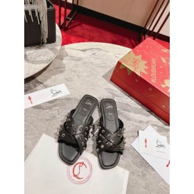 Christian Louboutin Perder Spika Clube Mulas Couro Napa Preto Sapatos Christian Louboutin