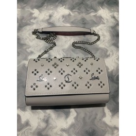 Christian Louboutin Paloma Couro Spikes Embelezado Saco De Embreagem De Cinza