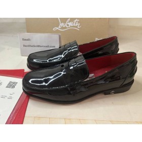 Christian Louboutin Penny Loafer Patente de Couro de Bezerro Preto CL Sapatos