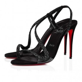 Christian Louboutin Rosalie Strass 100 Mm Sandálias de Camurça E Strass Preto CL Sapatos