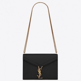 Saint Laurent Cassandra, De Fivela De Saco Preto De Couro Grained Saint Laurent Sacos