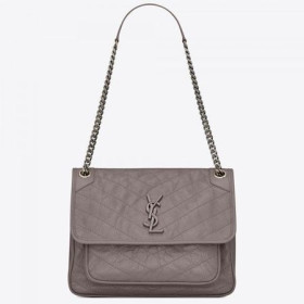 Saint Laurent Médio Niki Saco Cinza Couro Plissado Saint Laurent Sacos