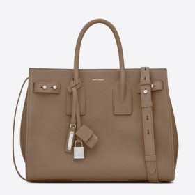 Saint Laurent Pequeno Saco de Jour Souple Saco Bege Couro Grained