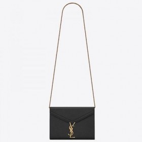 Saint Laurent COM Cassandra Cadeia de Carteira Couro Preto