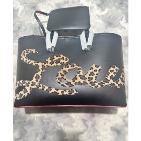 Christian Louboutin Cabata Sacola De Pônei Padrão De Cabelo De Couro De Bezerro Preto