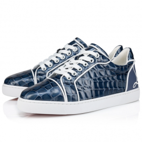 Christian Louboutin Divertido Vieira Tênis De Couro De Bezerro Com Jacaré Relevo Azul