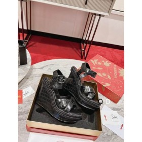 Christian Louboutin Almerio Espadrille Cunhas de 120mm em Relevo Couro Preto