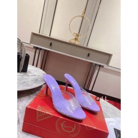 Christian Louboutin Degramule Embelezado Mulas 80mm de PVC e Couro Roxo