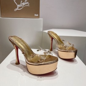 Christian Louboutin Degraqueen Alta Plataforma Sandals130mm de Couro do PVC de Ouro