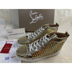 Christian Louboutin Louis Picos de Alta-top Homens Tênis Textura de Couro de Ouro