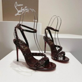 Christian Louboutin Mafaldina Picos de Sandálias de 100mm de Couro de Patente de Chocolate