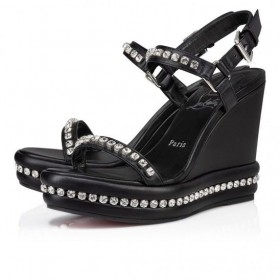 Christian Louboutin Pyrastrass 110mm Alpargata de Couro de Nappa E Strass Preto CL Sapatos