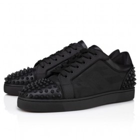 Christian Louboutin Seavaste 2 Tênis De Couro De Bezerro Jacquard E Spikes Preto
