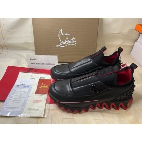 Christian Louboutin Sharkyloub Sp Picos De Tênis De Couro De Bezerro De Neoprene E Spikes Preto
