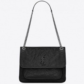 Saint Laurent Médio Niki Saco Preto Plissado De Couro Saint Laurent Sacos