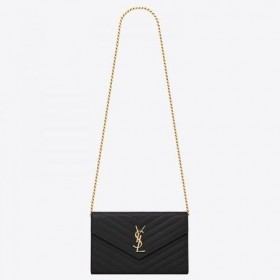 Saint Laurent COM Monograma da Cadeia de Carteira de Couro Preto Saint Laurent Sacos