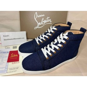 Christian Louboutin Alta-top Divertido Louis Jeans Tecido Azul