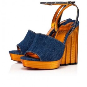 Christian Louboutin Plataformas de Mira Colunata de 120 mm Jeans/lin Saba Ouro/saba Gd Tissu