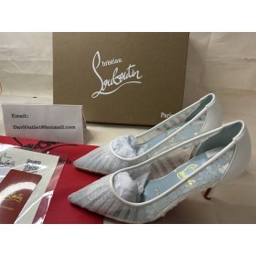 Christian Louboutin Bomba de Kate Draperia 85mm Branco-prata/marfim/lin rede Azul