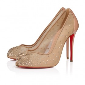 Christian Louboutin Bridiela Una Strass 100 Mm Pumps Strass Mesh And Patent Calf Leather Blush