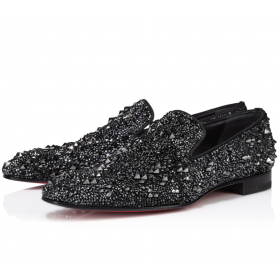 Christian Louboutin Dandelion Strass Eternity Loafers Suede Leather with Strass Black