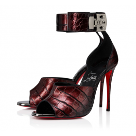 Christian Louboutin Lock Me Up Sandal 100 Mm Metallic Calfskin Brownie Red