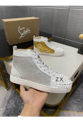 Christian Louboutin Lou Picos de Alta-top Tênis Strass e Spikes Ouro Branco