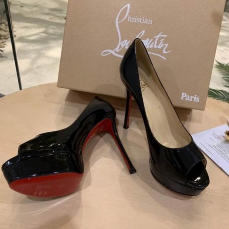 Christian Louboutin Fekete Szabadalmi Fétis Peep 130mm Szivattyúk CL Cipő