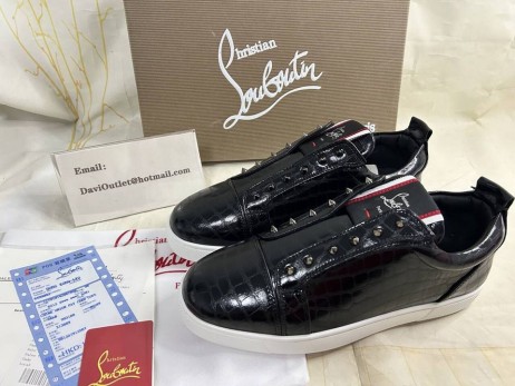 Christian Louboutin F. A. V. Fique Egy Vontade Slip-On Cipők Aligátor Dombornyomott Borjú Bőr Fekete