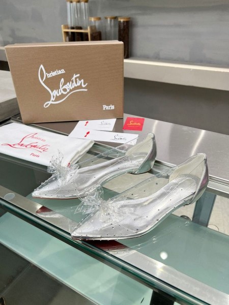 Christian Louboutin Jelly Strass Lakások Pvc Színjátszó Nappa Bőr Strass Ezüst