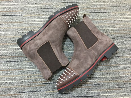 Christian Louboutin Dinnye Tüskék Velúr Csizma Borjú Bőr Mokka